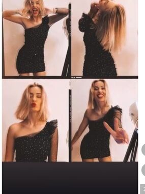 Zara Black One Shoulder Dress with White Accents